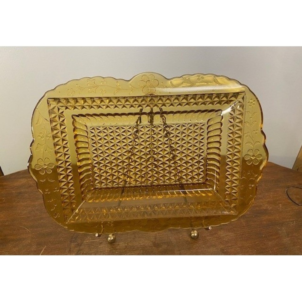 Antique Adams & Co Wildflower Amber Glass Tray EAPG Rectangular Serving Platter